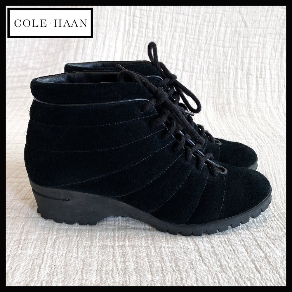 Cole Haan black waterproof suede ankle boot, wedge with nike air, sz 6.5